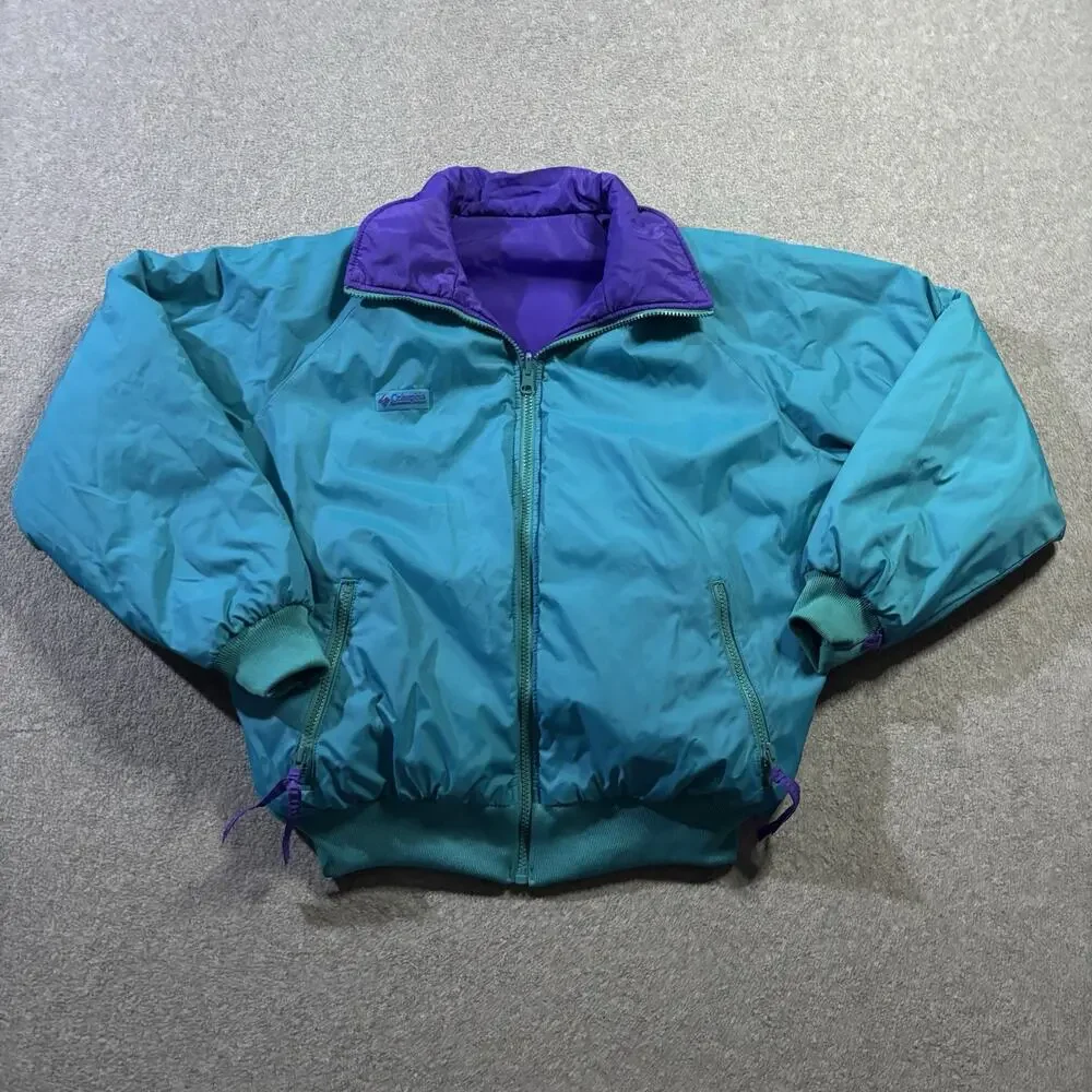 Vtg 90s Columbia Reversible Puffer Jacket Women’s Medium Purple Teal Ski Bomber